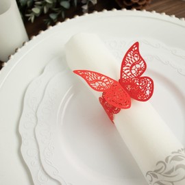 Tableclothsfactory 12 Pack | Red Shimmery Laser Cut Butterfly Paper Napkin Rings, Chair Sash Bows, Serviette Holders