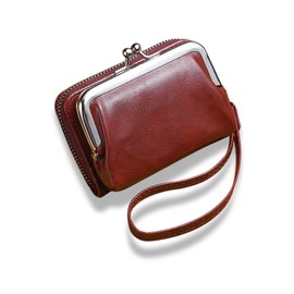 Kanpari Women's Gama Wallet Leather Coin Purse, Mini Wallet, Gamaguchi Pouch, Compact, red (bordeaux)