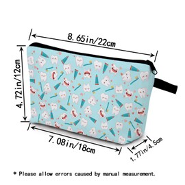 YULUENZE Lovely Cartoon Teeth Makeup Bag Light Blue Background Small Organizer Pouch with Zipper Cartoon Tooth Cosmetic Bag Present for Dentists Dental Patients Nurse Women