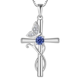 STARCHENIE Butterfly Cross Necklace 925 Sterling Silver Crucifix Pendant Created Tanzanite Jewelry for Women