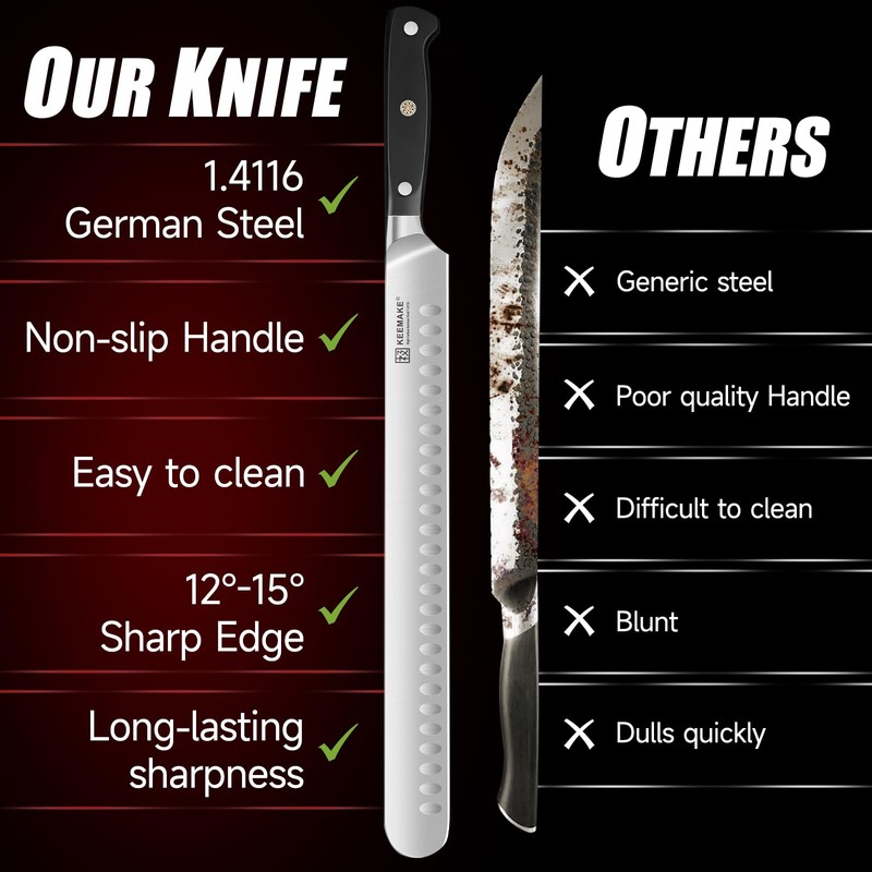 KEEMAKE Brisket Knife, 12 Inch Carving Knife, Razor Sharp German
