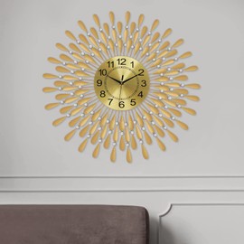 Large Wall Clocks for Living Room Decor, Gold Silent Wall Clock Battery Operated Non-Ticking for Home Decorative, Retro Crystal Clocks Wall Decor for Home, Office Using（Battery Not Included）