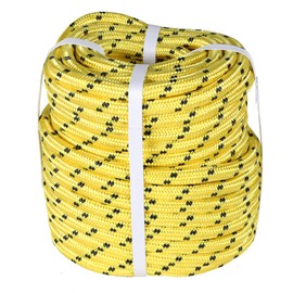 TINVHY 1/2In x 100FT Arborist Bull Rope Double Braid Polyester Rigging Hoisting Line High Strength Tree Rope,Yellow & Black