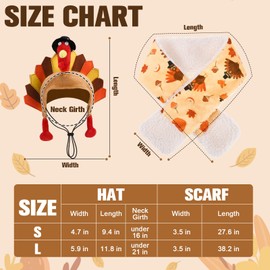 EXPAWLORER Thanksgiving Dog Turkey Costume 2 Pcs Set, Pet Holiday Headband Hat & Scarf Winter Collar Bandanas for Small Medium Large Dogs Puppy Cat Party Cosplay Outfit Pumpkin Accessory L