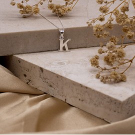 Tuscany Silver Initial K Pendant on Curb Chain 46cm/18"