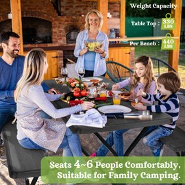 Giantex Picnic Table for Outdoors with Benches Set & Portable Picnic Table Steel Frame with All-Weather Finish for Garden Backyard - Black