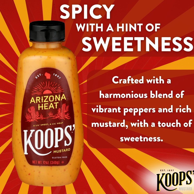 Koops' Arizona Heat Mustard – Sweet and Spicy Mustard, Gluten-Free,