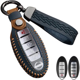 Key Fob Cover for Nissan, Leather Car Key Case Keychain Fob Holder Compatible for Nissan Altima Rogue Sentra Leaf Patrol Pathfinder Frontier Maxima Titan Murano Versa Armada GTR Infiniti (Blue)