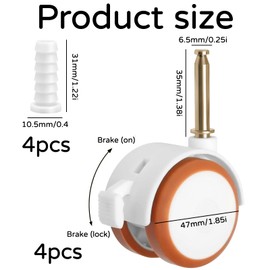Pack of 4 office chair castors, castors for office chairs, furniture castors, castors for furniture, for cot, baby bed, bassinet with wheels, furniture castors with brake, free-wheel, quiet, suitable
