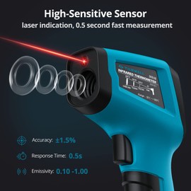 Tilswall Infrared Thermometer Non-Contact Digital Laser Temperature Gun, -50℃~600℃ (-58℉~1112℉) with Adjustable Emissivity, High/Low Temperature Alarm, for Cooking/Pizza Oven/BBQ, Not for Human