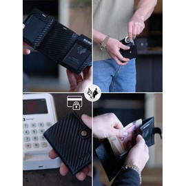 BORZ Prime Slim Wallet with Coin Compartment and RFID Protection, Card Case with Note Compartment, Mini Wallet for Men and Women, Wallet for Cards and Notes, Genuine Leather, Maximus Mini, Carbon