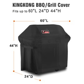 Kingkong Gas Grill Cover | Fits Weber Genesis E & S Series, Char-Broil 4 Burner | Includes Grill Brush, Tongs & Thermometer