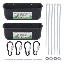 2PCS Hanging Fence Feed Trough Thick PP Fence Hanging Chicken Feeder for Duck Piglets Goose Turkeys Goat Black