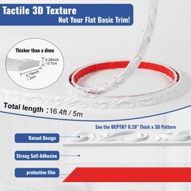 0.79 inch x 65.6ft White Peel and Stick Crown Molding Trim - Decorative Cabinet Trim Molding for Kitchens, Furniture, Cabinets & More - KIJOU (4 Rolls)