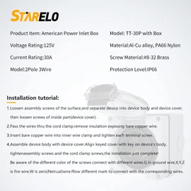 STARELO 30 Amp Generator Power Inlet Box NEMA TT-30P,125Volt, Outdoor dustproof and Weatherproof for generators, Welding Machines, etc.ETL Listed.(NEMA TT-30P Box)