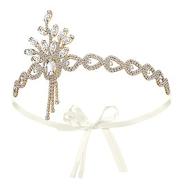 Lurrose 1920s Headband for Women Vintage 1920s Hair Accessories for Women Wedding Party Costume Flapper Accessories Crystal Tiara