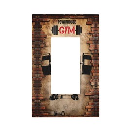 Vintage Gym Retro Brick Dumbbell Muscular Man Single Rocker Outlet Wall Plates 1 Gang Light Switch Cover Decorative Electrical GFCI Switchplate Dimmer for Bedroom Boyroom Bathroom Decor