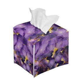 ASQVTIFE Purple Marble Tissue Box Cover - Faux Leather Tissue Box Holder Organizer