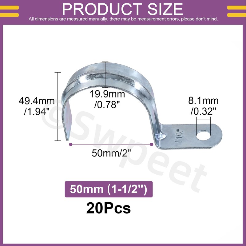 Swpeet 20Pcs 2"(50mm) Zinc Plated One Hole EMT Pipe Strap