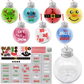 Cinrobiye 12 Pcs Christmas Booze Balls Christmas Fillable Drink Booze Christmas Tree Hanging Ornaments Decor Crafts DIY with Stickers Clear Round Plastic Xmas Booze Pendant Ball for Holiday Party