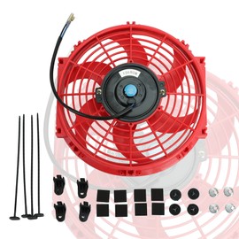 10" inch Slim Fan Push Pull Electric Radiator Cooling 12V Mount Universal Kit Red