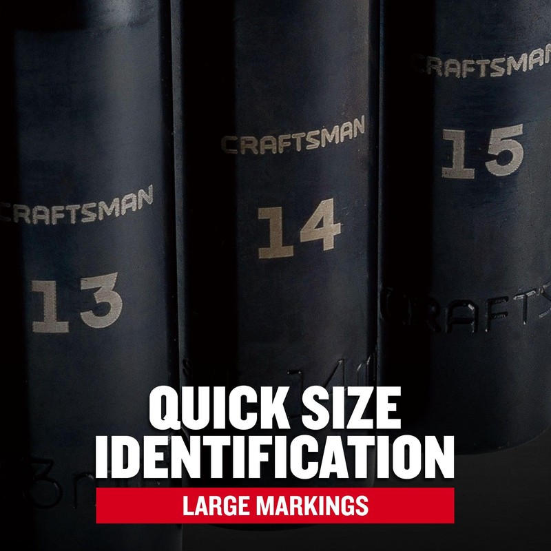 CRAFTSMAN Impact Socket Set, Metric, 1/2-Inch Drive, Deep Impact Sockets,
