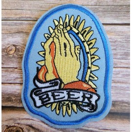 Praying Hands Beer Party Saint Funny Religious Embroidered Iron On Patch