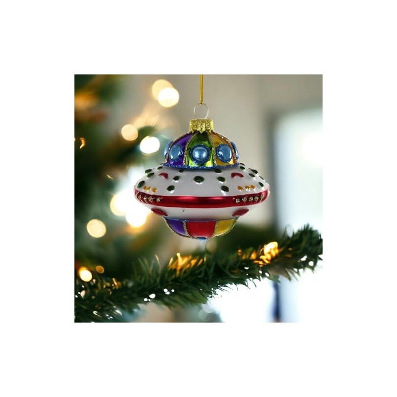 Cody Foster & Co Colorful UFO Ornament with Glitter, Multicolor