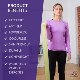 Meglio Resistance Bands for Men & Women - Latex Free Exercise Bands for Building Strength, Pilates Band for Fitness, Flexibility, Physiotherapy, Stretching & Yoga Bands | With Exercise Guide (1.5M)