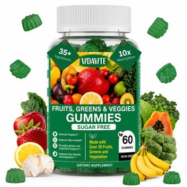 VIDAVITE Gomitas Super Greens sin azúcar fabricadas en EE. UU., con más de 35 gomitas de frutas y verduras para reforzar el sistema inmunitario, la...