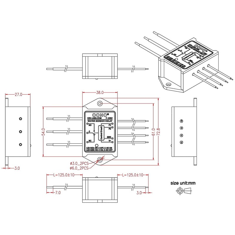 Water Sensor Relay SPDT Switch Module, DC12V, Load DC30V/AC277V 10Amp