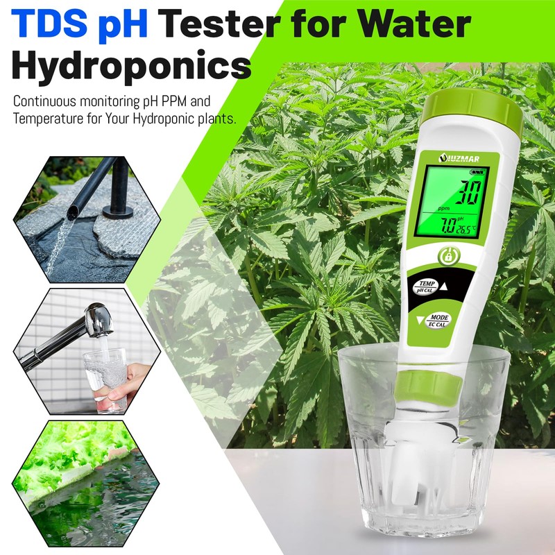 UIUZAMR pH Meter for Hydroponics PPM EC Meter for Water