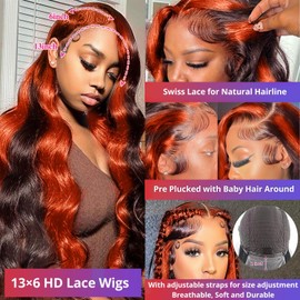 200% Density 13X6 Ginger 30 Inch Lace Front Wigs Human Hair Pre Plucked for Women Ombre 13X6 HD Transparent Ginger Orange Lace Front Wigs Human Hair Glueless Ginger Colored Lace Front Wigs (30Inch)