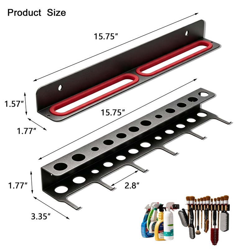 2 Pack Wall Mount Detail Brush & Spray Bottle Holder