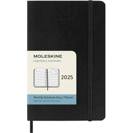 Moleskine Monthly Planner, 12-Month Planner 2025, Soft Cover and Elastic Closure, Colour Black, Pocket Format 9 x 14 cm