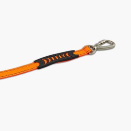 DF Co. Bungee Dog Leash | Strain Free & Shock Resistant for Control | Neoprene Padded Handle, Heavy-Duty Carabiner Clip, and D-Ring | Hi-Vis Orange, Size Small
