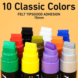 LIANHESTORE 10 Acrylic Paint Markers-Jumbo size 15mm Felt Tip,Water Based Acrylic,Waterproof and Permanent ink,No Toxic No Odorg,Marker Pen for Great on Paper graffit,Stone,Outdoor Paintings
