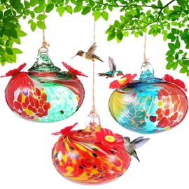 Tioncy 3 Pcs Hand Blown Glass Hummingbird Feeders for Outdoors Small Glass Humming Bird Feeder with Pinhole Syringe Ant and Bee Proof Gardendecor for Window Hanging Outside (Not Included String)