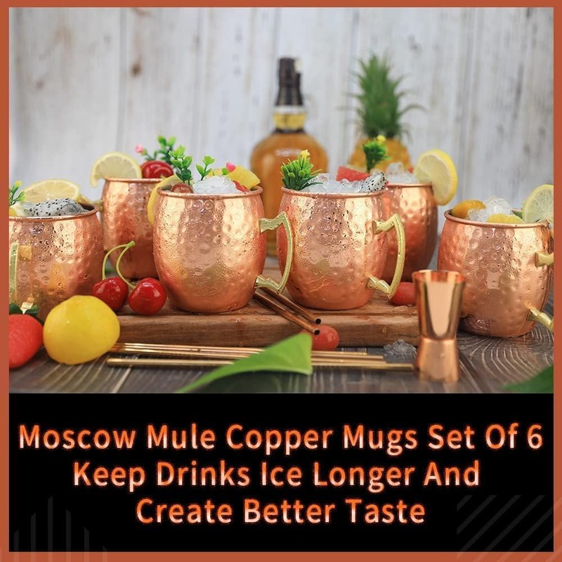 LINALL Moscow Mule Copper Mugs- Set of 6 Copper Plated