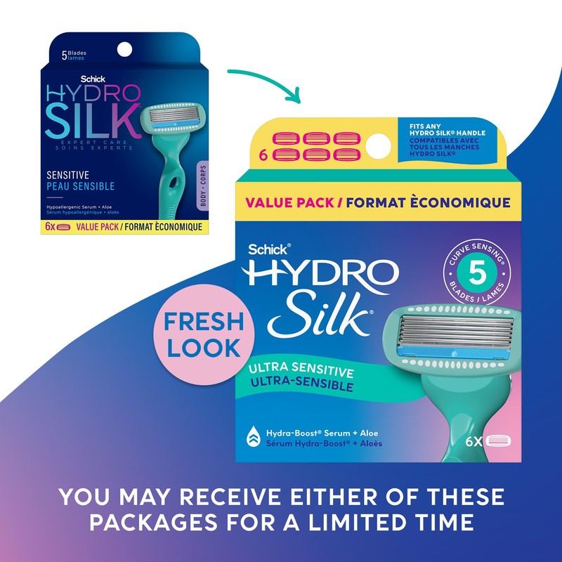 Schick Hydro Silk Sensitive Razor Blade Refills, 6 Count |