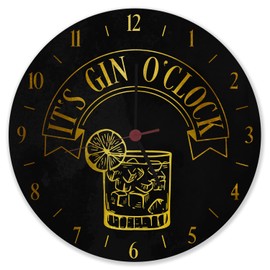 speecheese It's Gin O'Clock Aluminium Wall Clock with Yellow Lettering Funny Clock with Ginsaying for Ginfans Alcohol as a Matching Decoration for the Pub or Home Bar