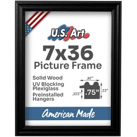 US Art 7x36 Black Picture Frame .75" Inch Wide - Handmade Solid Wood Frames with Preinstalled Hangers and UV Blocking Plexiglass Frames