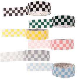 6 Rollos Cinta Washi Decorativa - Cinta Adhesiva de Colores para Manualidades,DIY,Decorar Cuadernos,Álbumes,Regalos - Diseño Ajedrez a Cuadros