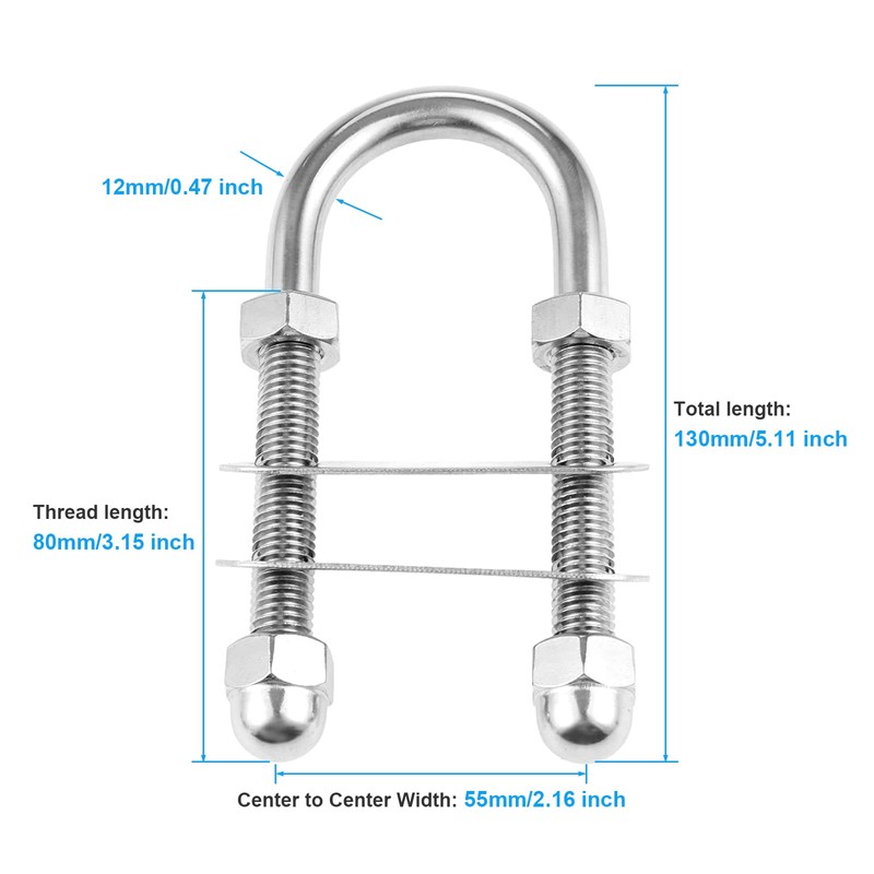 Marine Stern Bow U Bolt,Thread Dia. 1/2’’, Boat 316 Stainless