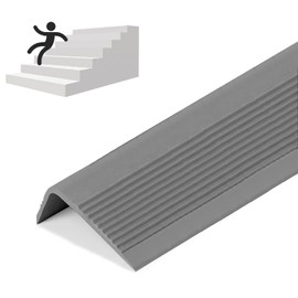 Rubber Stair Nosing - Stair Anti-Slip Adhesive Strip, Made of Wear-Resistant Rubber, Mute, Easy to Install - Indoor/Outdoor, Helps Elderly and Children Prevent Slipping (1, Grey, 7Ft)