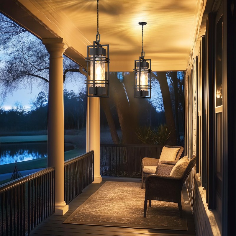 WIHTU Large Outdoor Pendant Light Fixture, Modern Hanging Lantern Ceiling