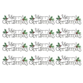 DOITOOL 12Pcs Merry Christmas Sign Glittery Christmas Hanging Signs Door Plaque Wall Hanging Sign with Holly Berries for Christmas Tree Wreath Wall 15cm