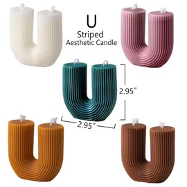 U Shaped Pillar Candles, Scented Candles, Ribbed Aesthetic Home Decorative Candle, Modern Geometric Small Candle, Pink Home, Living Room, Shelf Decor, 2 Pack