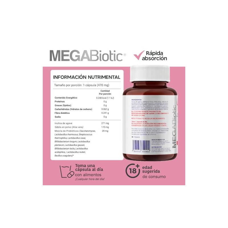 MegaBiotic Probióticos 20 Billones y 11 Cepas 60 cápsulas 570mg