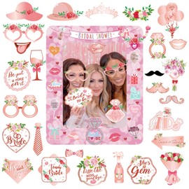 POPOYU Bridal Shower Hen Night Party Inflatable Photo Booth with 33Pcs Photo Booth Props Selfie Picture Frame for Bridal To Be Hen Do Party Game Accessories,Giant Props Frame Blow Up Party Props